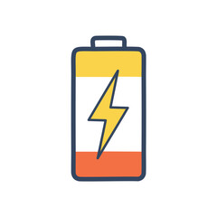 Full battery power. Charged battery icon; symbolizes energy, strength, and vitality.  Perfect for apps or websites.