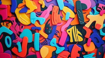 Obraz premium Playful abstract stickers in vivid colors scattered randomly