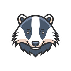 Happy badger face. Cute badger illustration, cheerful expression. Symbolizes wilderness, nature, and friendliness.