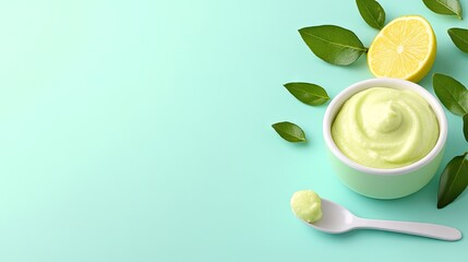 Delicious and nutritious baby food in a vibrant bowl with a spoon ready for feeding on a calming background