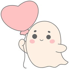 Adorable Ghost with Heart Shaped Balloon