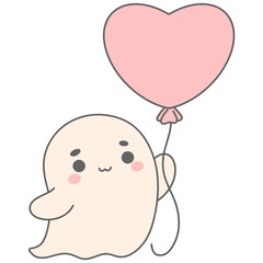 Adorable Ghost with Heart Shaped Balloon