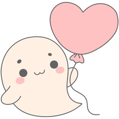 Adorable Ghost with Heart Shaped Balloon
