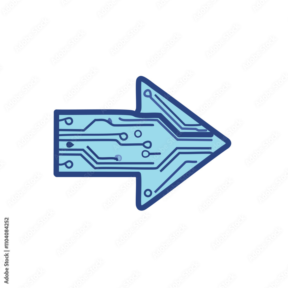 Poster digital circuit arrow. forward progress, innovation, tech direction. symbolizes advancement and futu