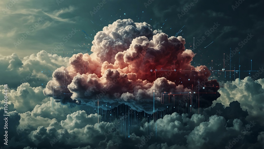 Poster abstract cloud security illustration for protecting data in the cloud.