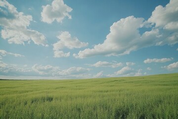 Fototapeta premium A sunny day with lush green grass and clear blue sky