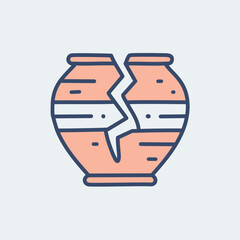 Broken pottery icon. Cracked vase, depicting fragility, loss, or the end of something.  Symbolizes broken trust or relationships.