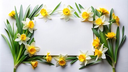 Fresh Daffodils Framing a Blank White Space Ideal for Creative Designs and Seasonal Greetings