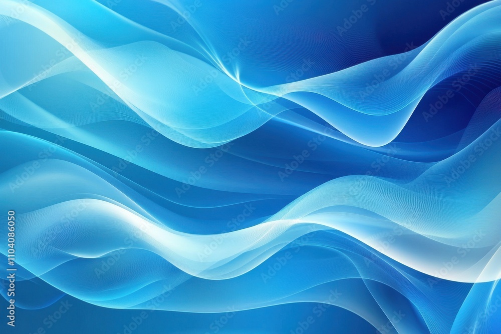 Poster abstract waves in calming shades of blue, creating a serene and fluid atmosphere.
