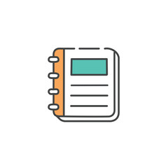 Spiral notebook icon. Organized notes, ideas, plans. Represents planning and record-keeping.