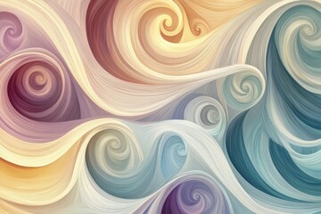 Obraz premium An abstract swirl pattern with soft pastel colors in soothing tones of blue, beige, and lavender.