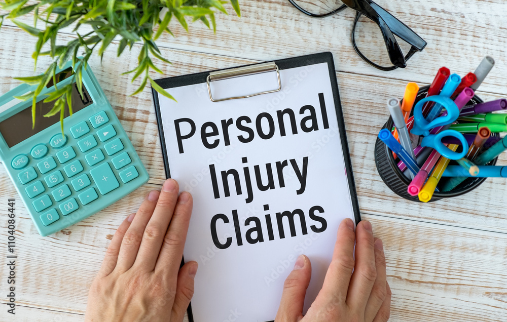 Poster Notebook with Tools and Notes with text Personal injury claims