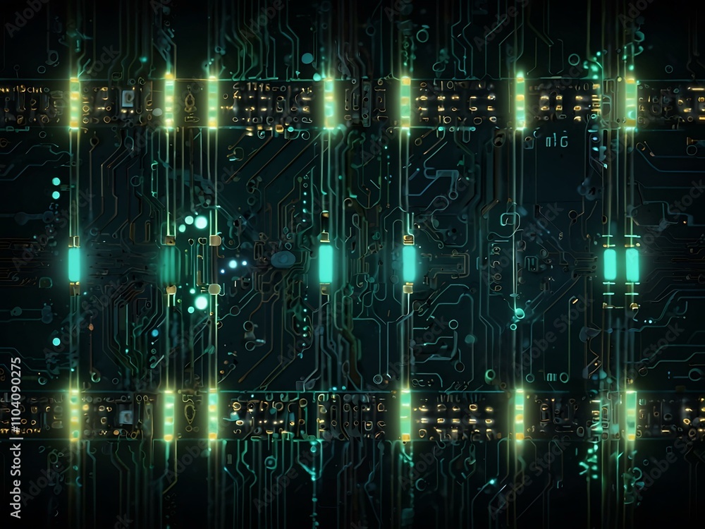 Aufkleber abstract digital circuit board with glowing lines and dots.