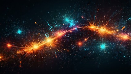 Abstract digital artwork with glowing particles and shapes.