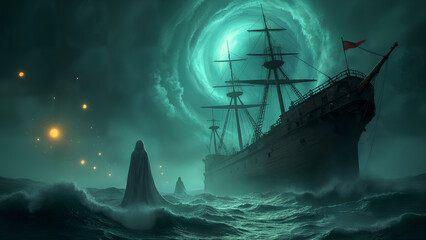 Obraz premium Mystical Ship in a Whirlpool