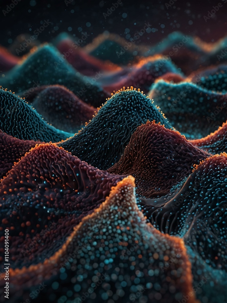 Poster abstract digital wave particles with depth of field.