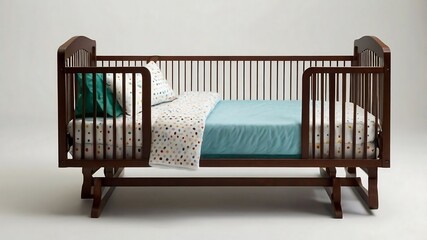 A crib is a secure and essential piece of furniture designed for infants and toddlers, providing them with a safe and comfortable place to sleep. Typically made of sturdy materials like wood or metal,