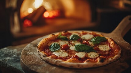 Traditional italian margherita pizza from woodfired oven