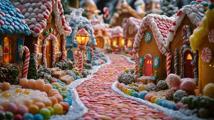 Whimsical Gingerbread Village with Colorful Candies