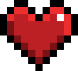 A pixelated red heart with black outlines