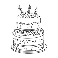 Birthday cake illustration coloring page - coloring book for kids