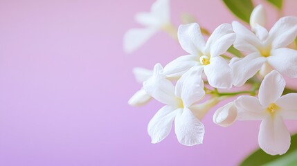 A delicate white jasmine blossom against a soft lavender background, close-up shot, Minimalist style