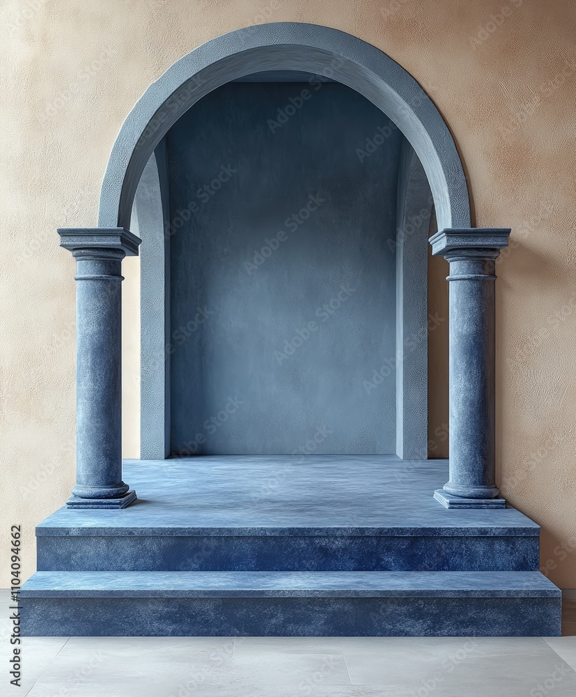 Poster a minimalist architectural space featuring an arch and columns, designed for display or presentation