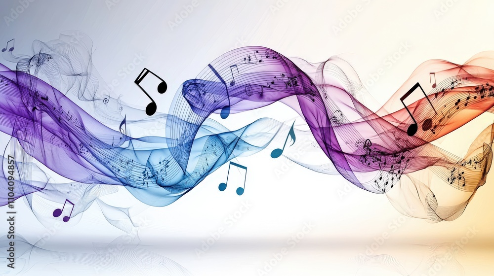 Poster melodic waves of colorful ribbons dancing in midair abstract art digital creation vibrant atmosphere