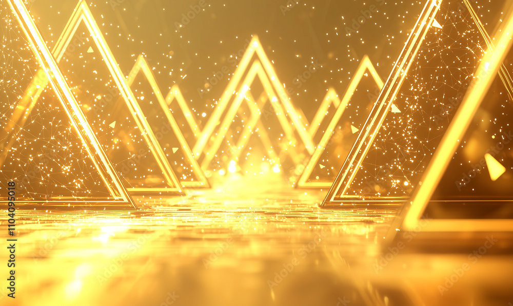 Poster dynamic golden triangles abstract art installation digital space illuminated environment eye-level v