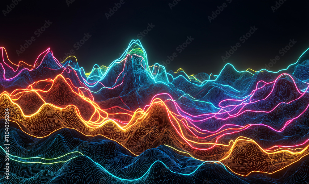Poster dynamic wave patterns in neon colors abstract digital art vibrant environment creative conceptual vi