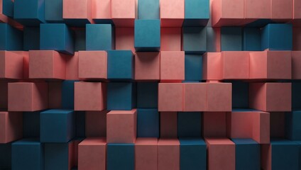 Abstract geometric composition with blue and pink cubes.