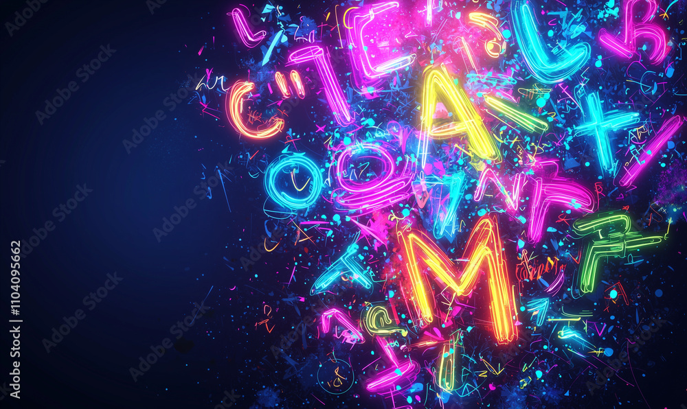 Poster dynamic neon alphabet art digital realm graphic design colorful environment abstract concept for vis