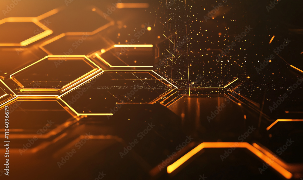 Aufkleber dynamic technology visualization abstract background digital art golden hexagons modern design innov