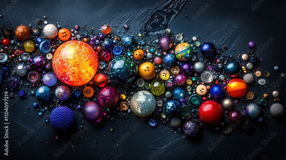 Aufkleber Colorful button arrangement textures and patterns in a creative digital art space from a top-down perspective
