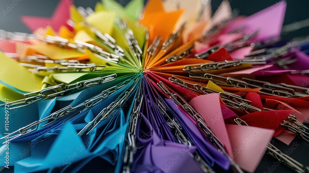 Poster Creative crafting action showcasing colorful paper clips in a vibrant studio environment for artistic expression