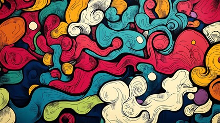 Obraz premium Artistic flyer featuring whimsical doodles and colorful abstract forms