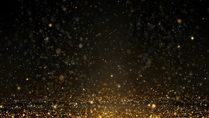 Abstract glitter lights in gold and black background.