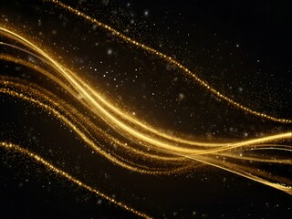 Obraz premium Abstract golden glitter waves on a dark background.
