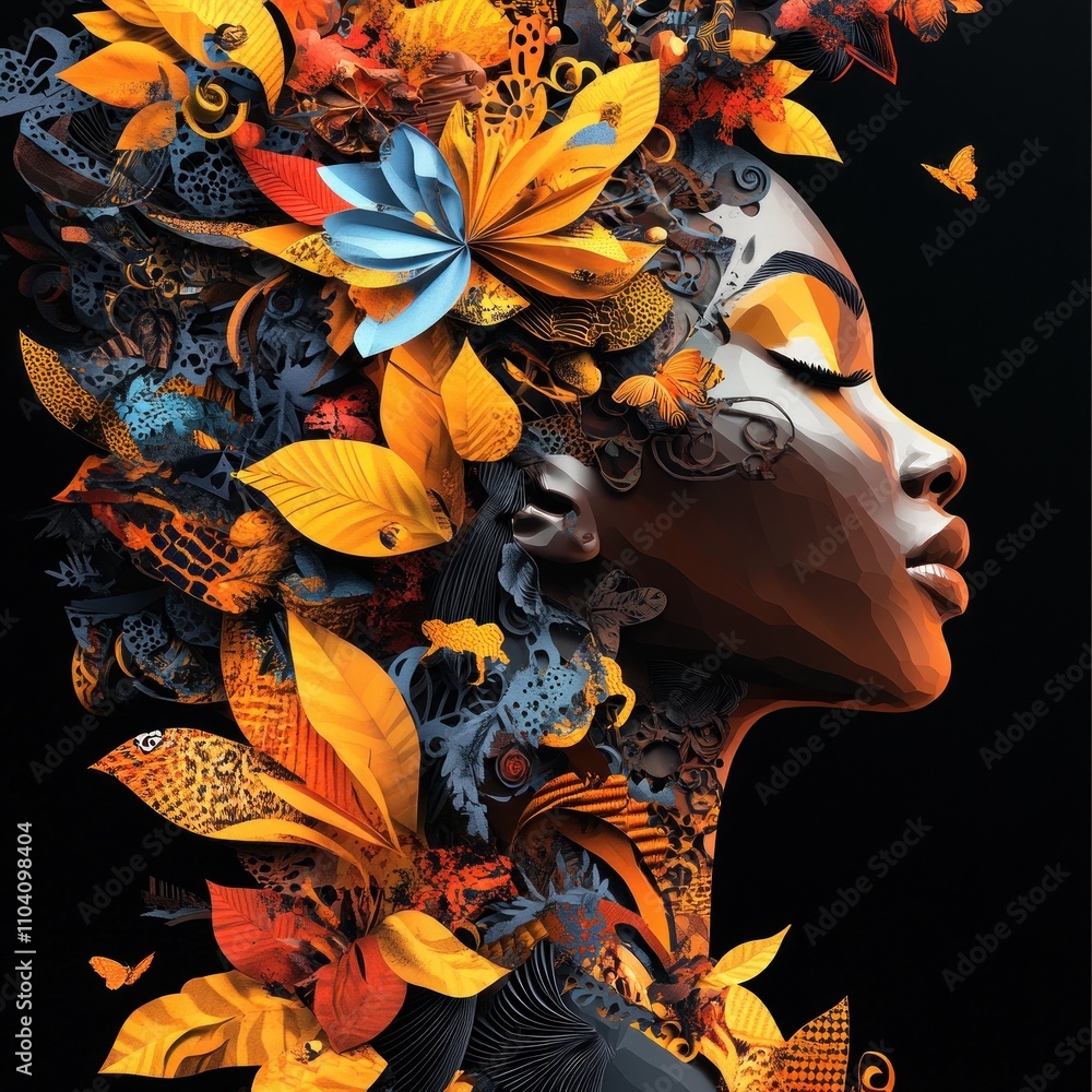 Poster dynamic burst of colors and patterns in abstract portrait