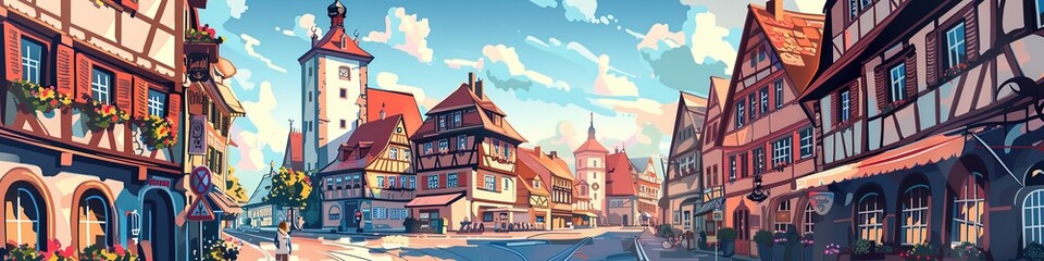 Naklejka premium Charming Rothenburg ob der Tauber: A Geometric Perspective