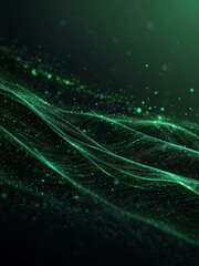 Abstract green particle wave background.