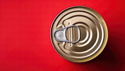 Tin can on a red background top view