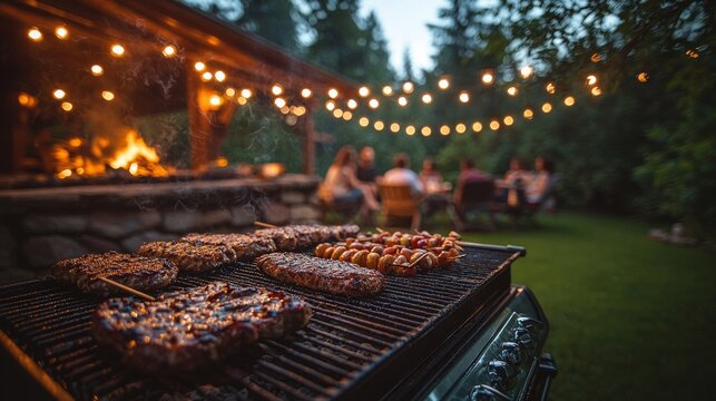 group friends enjoys vibrant barbecue scenic backyard sharing laughter while preparing delicious food and engaging fun activities surrounded nature.