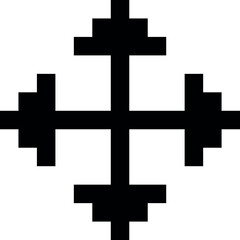 A black and white cross with four points
