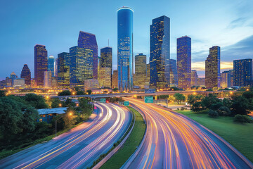 Fototapeta premium High-rise buildings and traffic lights at night