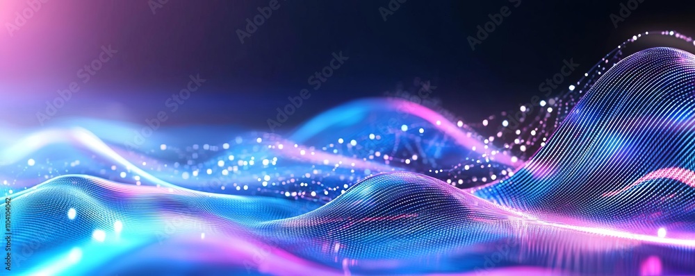 Aufkleber vibrant abstract waves with glowing particles creating a futuristic atmosphere.