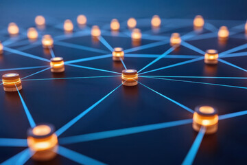 Network nodes connected by glowing lines in digital web