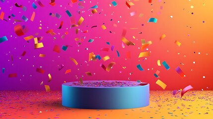 Bright podium with colorful confetti and a playful design theme