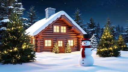christmas house in the snow