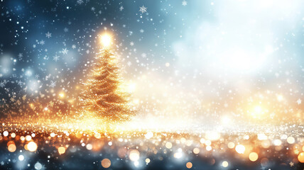 Snowflakes and Christmas tree with glowing lights